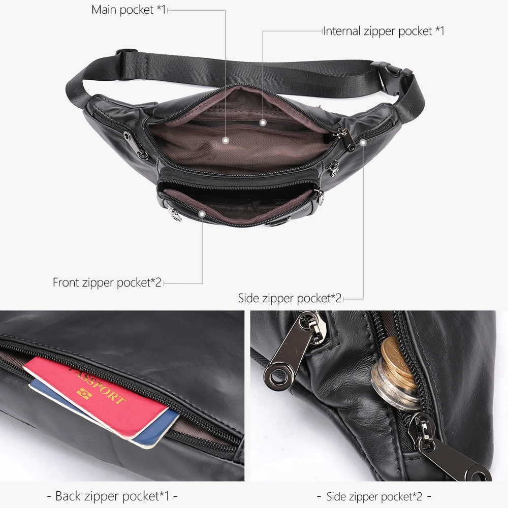 Westal Mannen Taille Tas Met Multi-Zakken Voor Telefoon Riem Tas Mannen Zwart Outdoor Reizen Taille Verpakking Riem pouch Tassen Borst Pakken 904