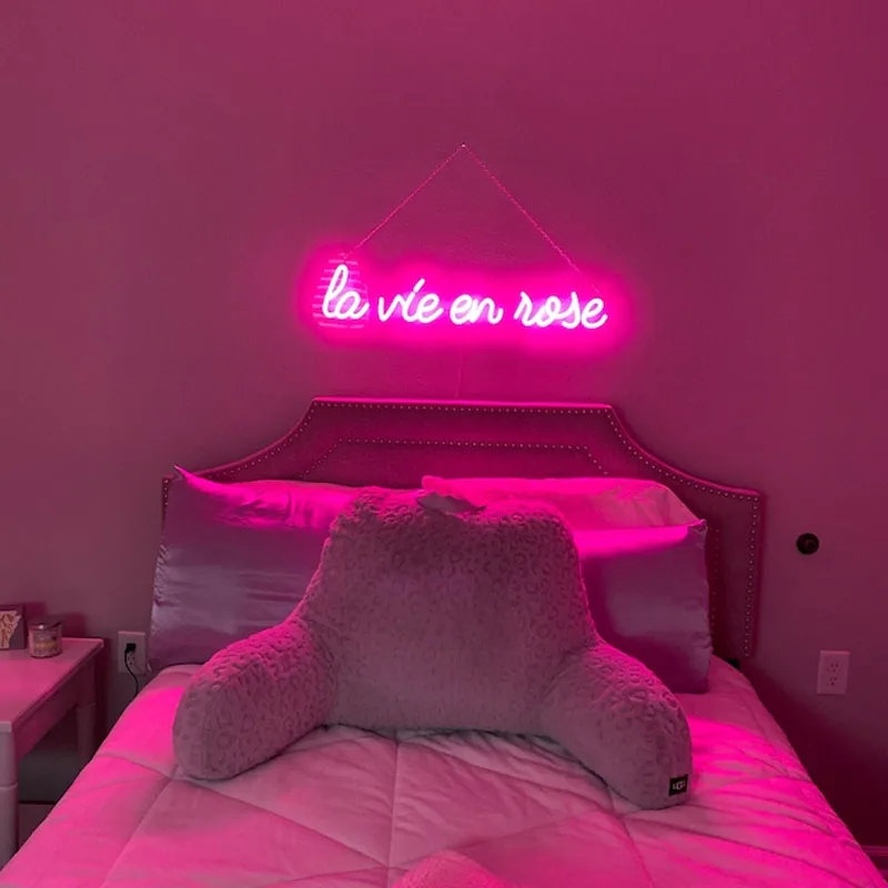 

Custom La Vie En Rose Neon Sign Decorative Bedroom Clear Acrylic Backed Hanging or Mounted Neon Signs for Bedroom Aesthetic