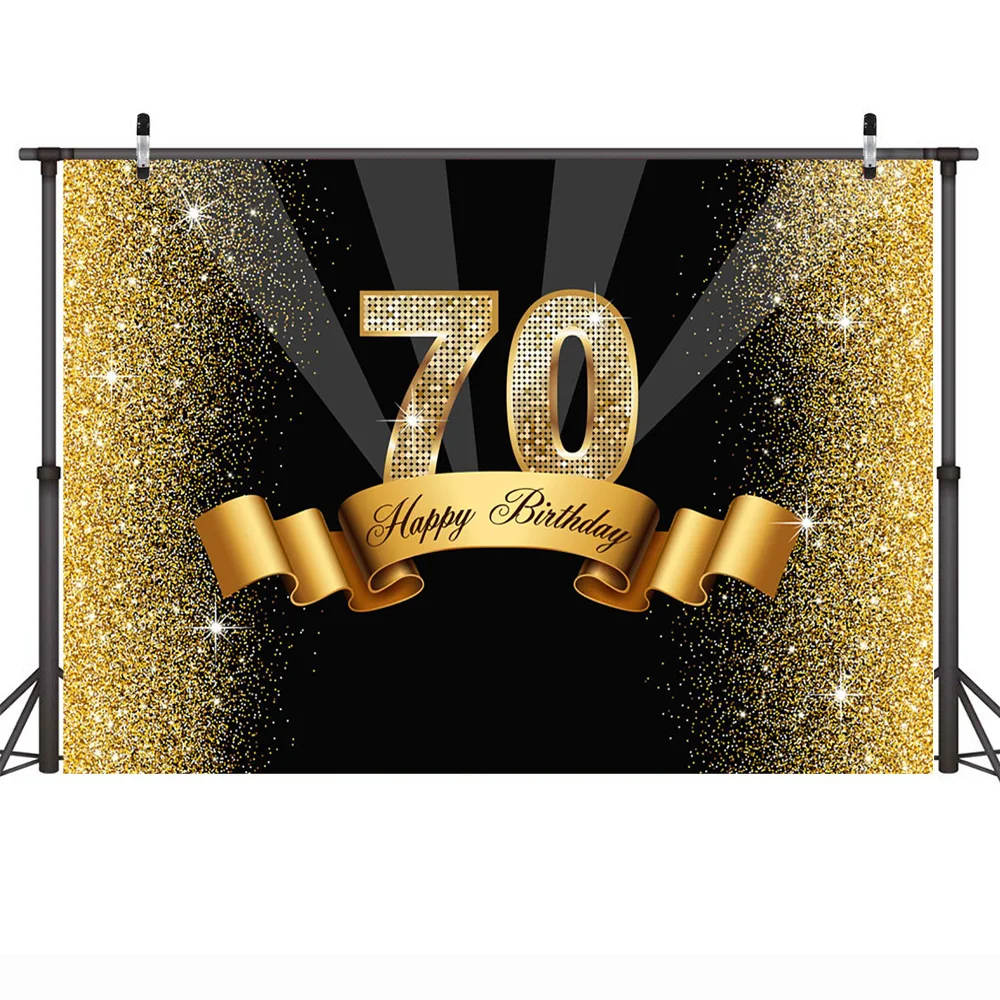 Toile de fond de photographie de fête d'anniversaire, toile de fond de paillettes dorées, ruban de réunion, studio photo, 30e, 40e, 50e, 60e anniversaire