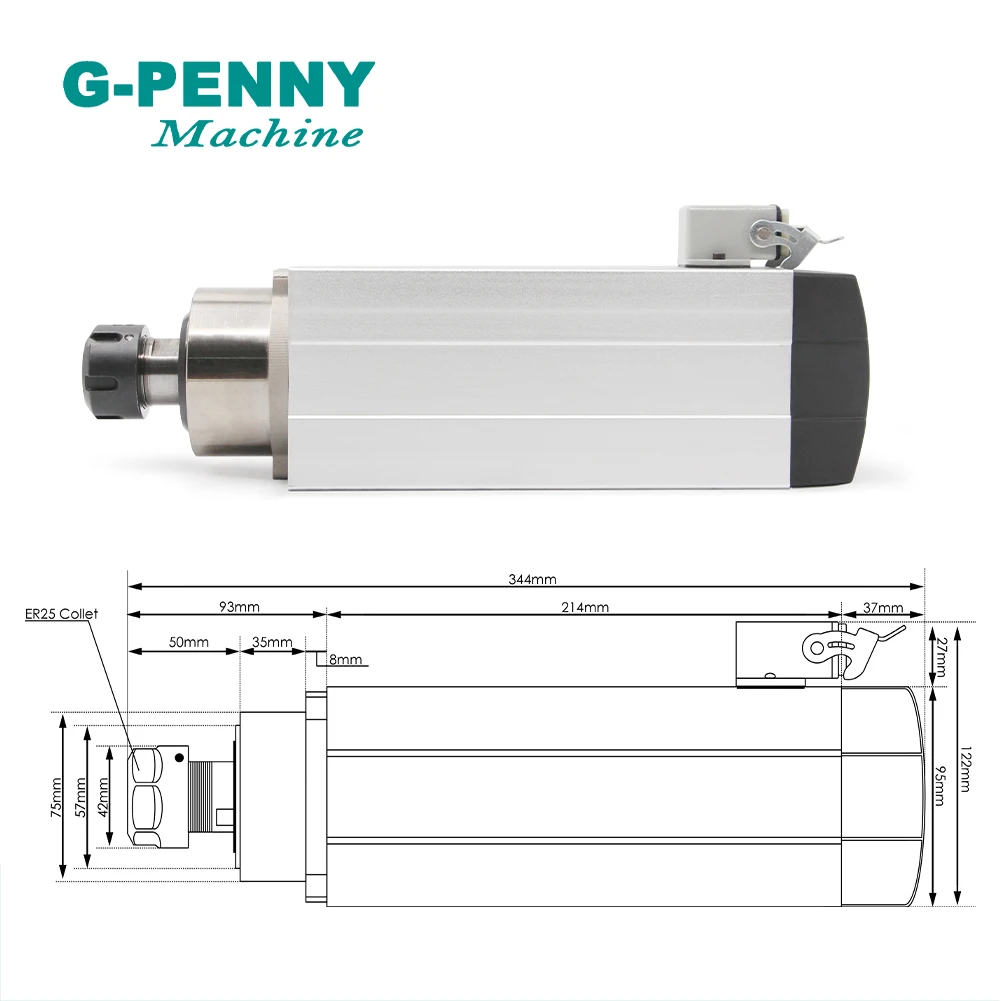 3.5kw ER25 Air Cooled Spindle 4bearings CNC motor ceramic ball bearings & Fuling 3.7kw VFD / inverter High Quatity