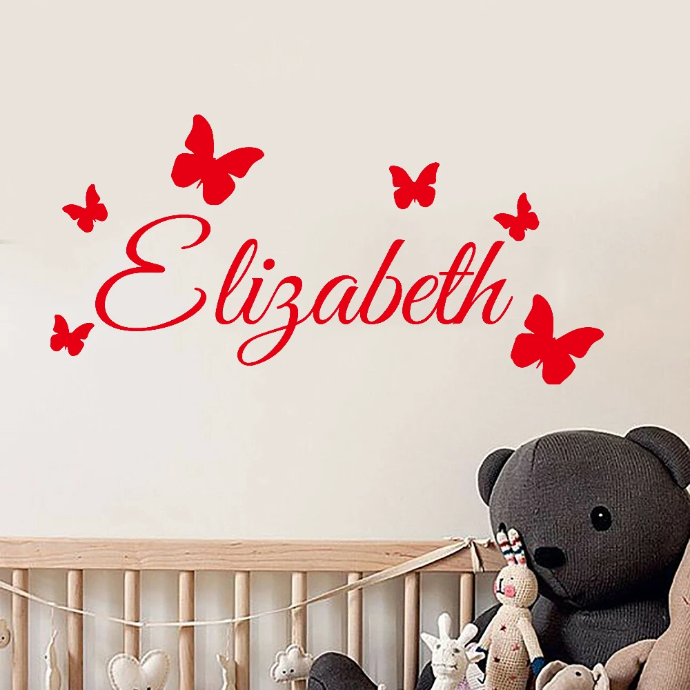 Butterflies Wall Decals Decor Kids Room Baby Custom Name Vinyl Wall Stickers in The Nursery Bedroom Headboard Ornament Y449