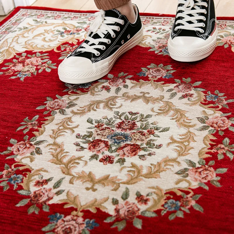 European Jacquard Carpet for Living Room, Flower Anti-slip Mats, Home, Bedroom Carpet, Luxury Doormat, Kitchen, Hallway Rug