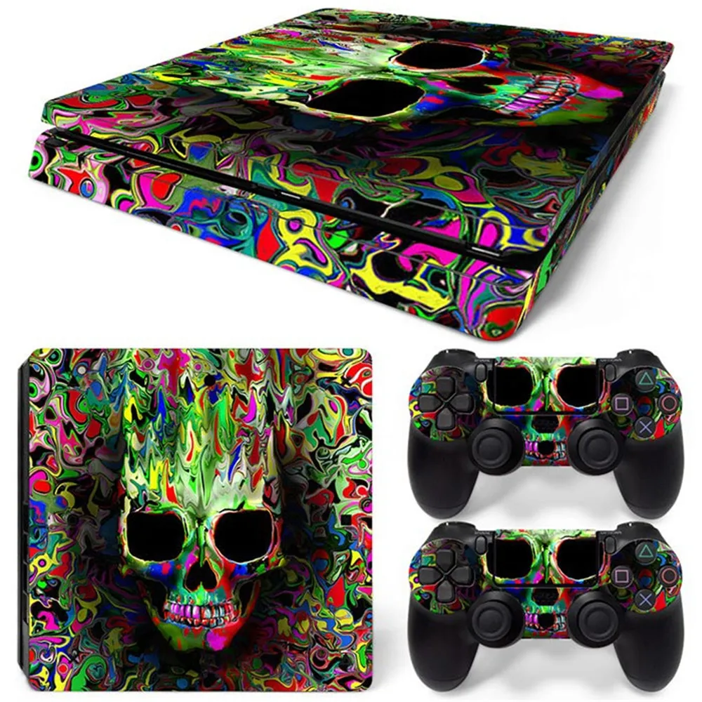 Calcomanía de vinilo de piel personalizada con diseño de calavera fresca para consola delgada PS4 y controladores