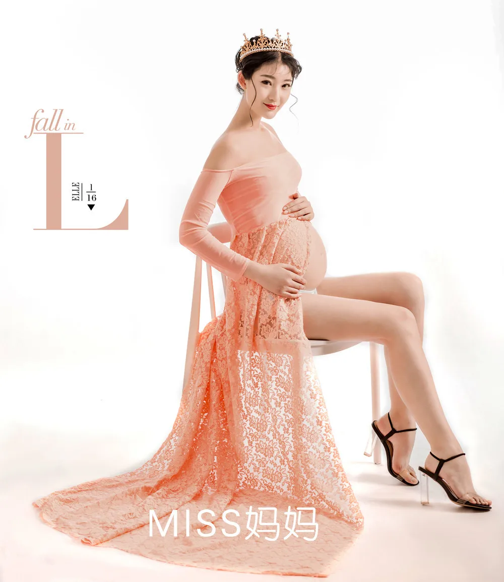 Elegence Shoulderless Maternity Shoot Dress Cute Pregnancy Photography Dress For Baby Shower Pregnant Women Maxi Gown Photo Prop