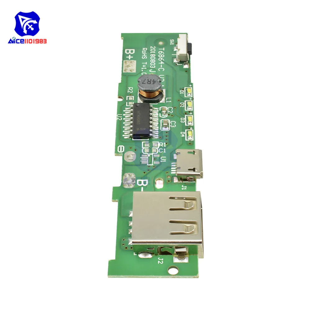 diymore 18650 Battery Charger PCB Board 5V 2A Mobile Phone USB Micro USB Power Bank LED Indicator Board Module for Xiaomi Huawei