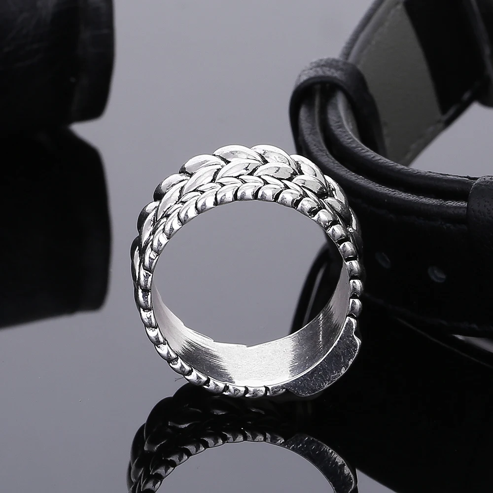 Fashion Tire Pattern Men\'s Buddha Chain Link Finger Ring Ancient Silver color Jewelry To Women Gift Drop Shipping