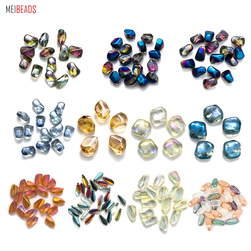 MEIBEADS Colorful Faceted Crystal Glass Irregular Beads Loose Spacer Flower Beads Geometric Style for Jewelry Making Accessories