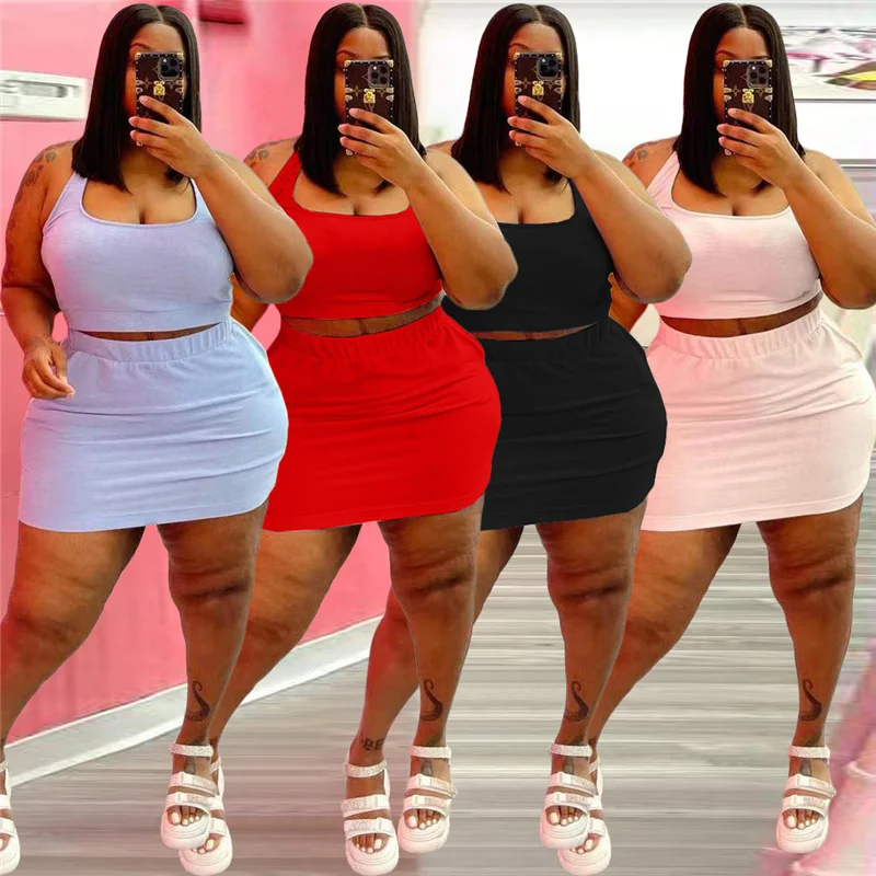 Zomer Vrouwen Tweedelige Outfits Groothandel Jurk Sets Sexy Crop Tops En Rok Pak Met Korte Casual Plus Size Sets dropshipping