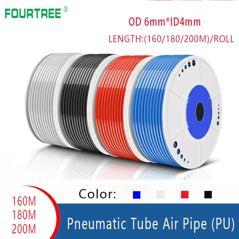 

160/180/200Meters PU Tube OD6mm*ID4mm Pneumatic Component For Compressor Air Hose Pipe Polyurethane Tubing Wholesales