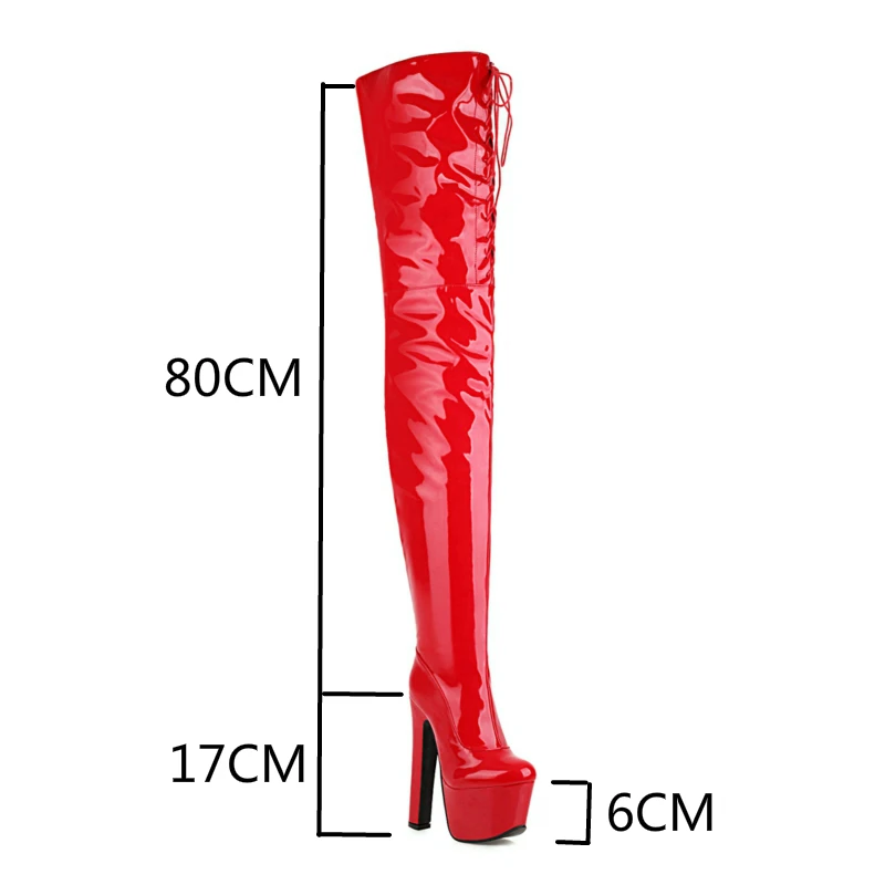 Sgesvier Fashion Over the Knee Women High Heels Platform Thigh Long Boots Lace-up Black Red Fetish Boots Dance Ladies Shoes