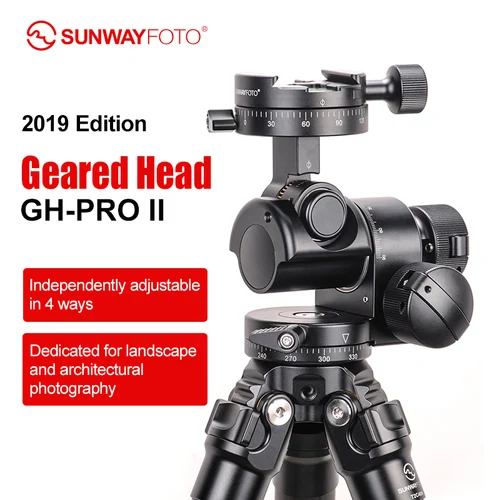 SUNWAYFOTO-trípode GH-PRO II de 3 vías, cabezal con engranaje para cámara Dslr con placa Arca Swiss