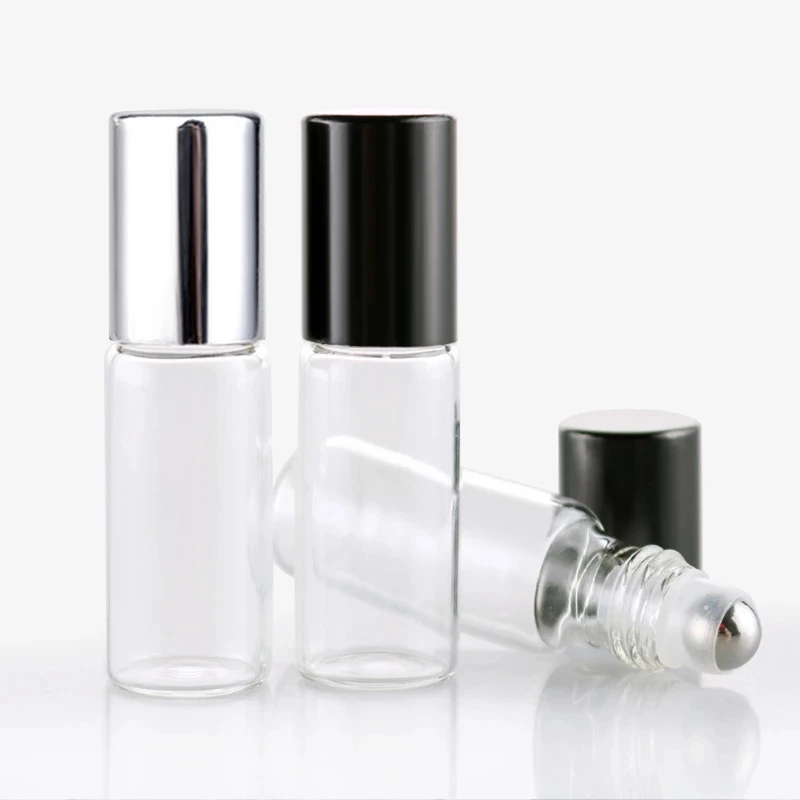 100pcs/lot 5ml Clear Roll on Roller Bottle for Essential Oil Refillable Perfume Bottle Empty Glass Container Makeup Vials