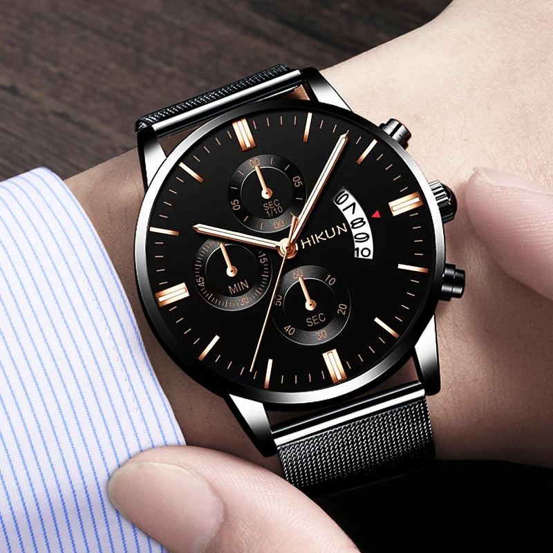 2023 Men Watches Luxury Famous Brand Men Stainless Steel Mesh Belt Calendar Watch Men Business Quartz Watch relogio masculino