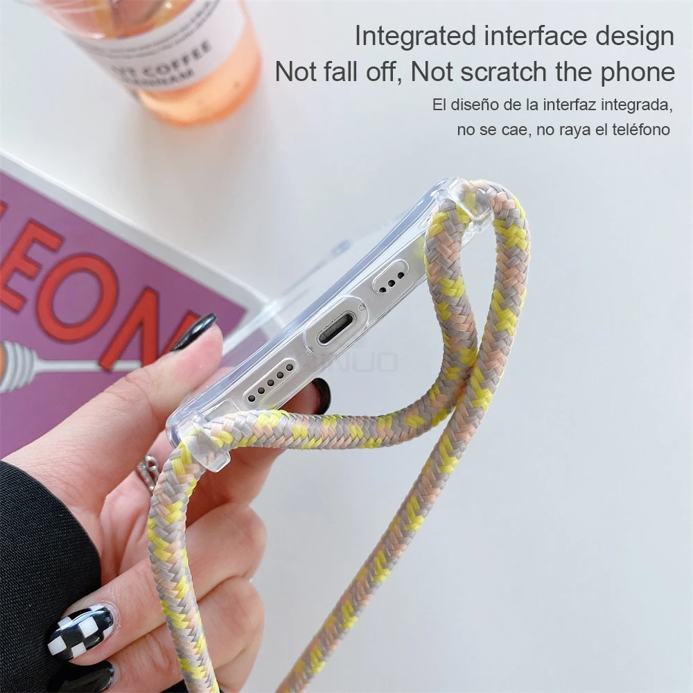 Crossbody Necklace Cord Lanyard Transparent Case For iPhone 15 14 13 12 11 Pro Max Mini 7 8 Plus X XR XS Strap Hang Rope Cover