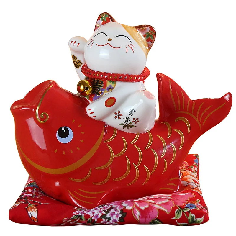 Ceramic Lucky Cat Creative Fish Piggy Bank Ornament Store Opening Company Event Gift