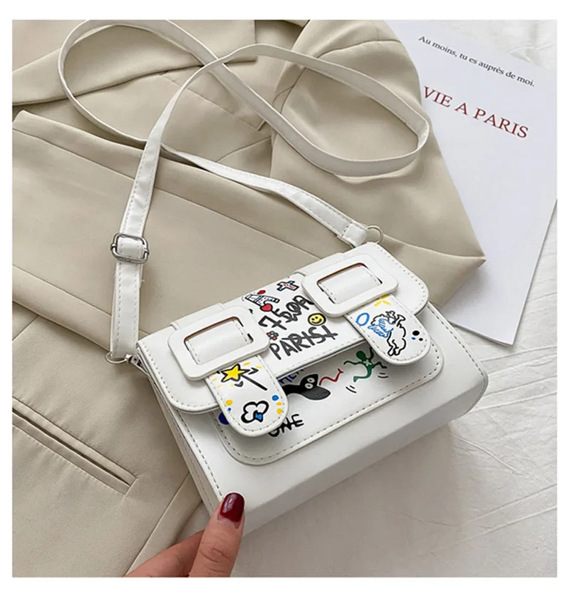 Women\'s Shoulder Bag Graffiti Small Square Bags Fashion All-Match Crossbody Cambridge Bags Ladies Wallets Daily Outing Bags