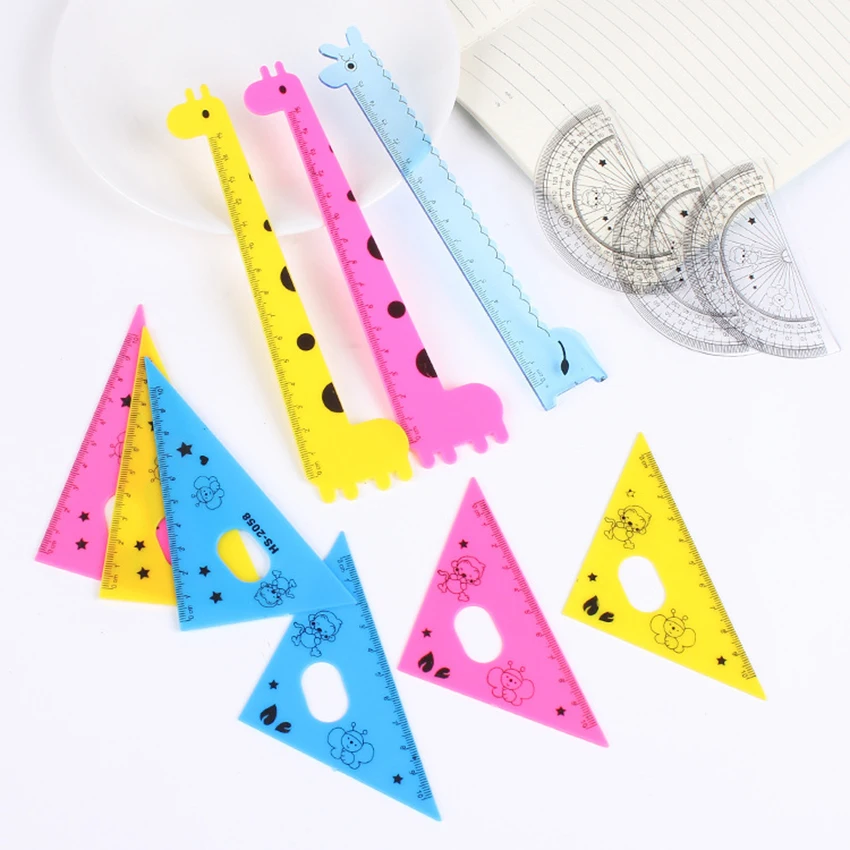 4pcs/set Kawaii Cartoon Straight Triangle Ruler Protractor Drafting Drawing Measuring Ruler School Office Supplies