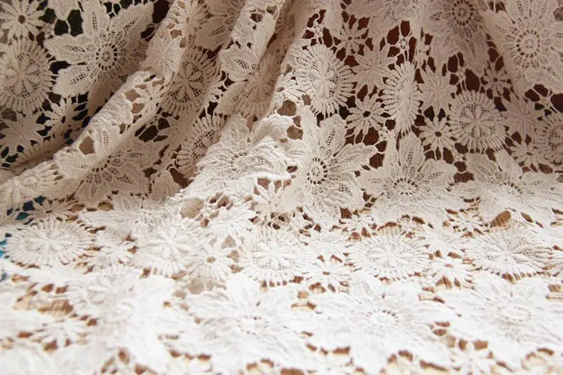 

Cotton Lace Fabric, Beige Lace Fabric, Water Soluble Lace Fabric, Vintage Floral Lace, Heavy Guipure Fabric