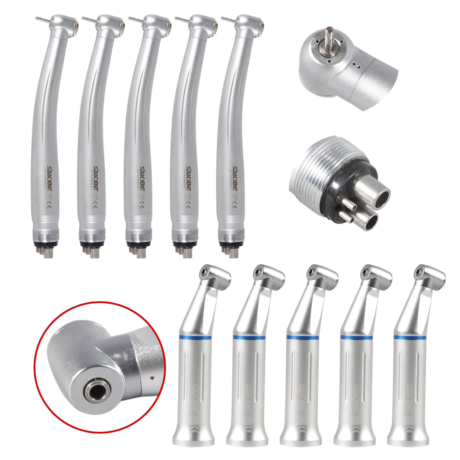 5pcs NSK Dental Handpiece Air Turbine 4 Hole Clean Standard Head /Contra Angle Handpiece Inner Water Spray 1:1 Ratio Push Button