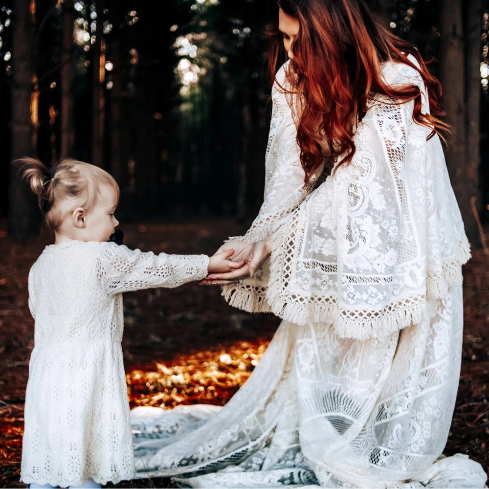 Heißer! Boho Maxi Lange Glocke Ärmeln Mutterschaft Kostüm Schwangere Kleid Spitze Robe Couture Frau Fotografie Kostüm Baby Dusche Kleid