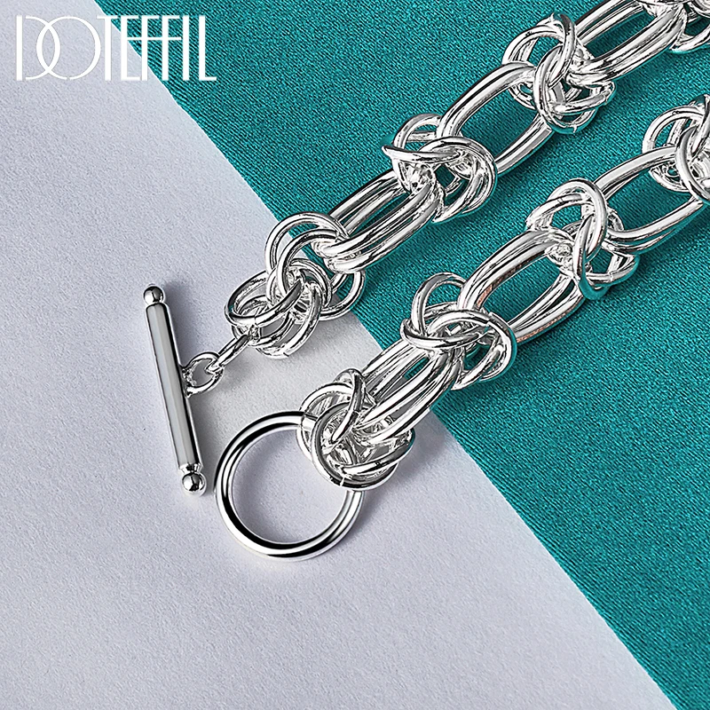 DOTEFFIL 925 Sterling Silver Full Circle Ring Design Chain Bracelet For Man Women Fashion Party Wedding Engagement Jewelry