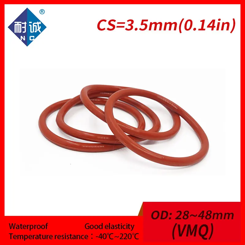 2PCS/lot Silicone rubber oring Red VMQ CS3.5mm OD28/32/35/37/38/40/44/45/48mm O Ring Gasket Silicone O-ring waterproof