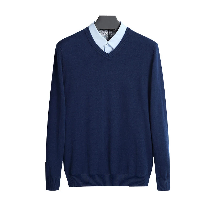 Maglione di cotone uomo pullover a maniche lunghe capispalla uomo scollo a V maglioni maschili marchio di moda vestibilità ampia maglieria