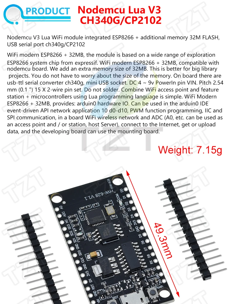 Drahtloses Modul CH340/CP2102/CH9102X NodeMcu V3 V2 Lua WIFI Internet of Things Entwicklungsboard basierend auf ESP8266 ESP-12E – Detail 26