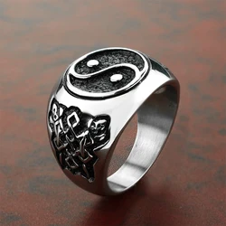 Vintage Tai Chi Gossip Signet Ring uomo donna acciaio inossidabile Bagua Design anello in stile cinese Cool Punk Biker Jewelry