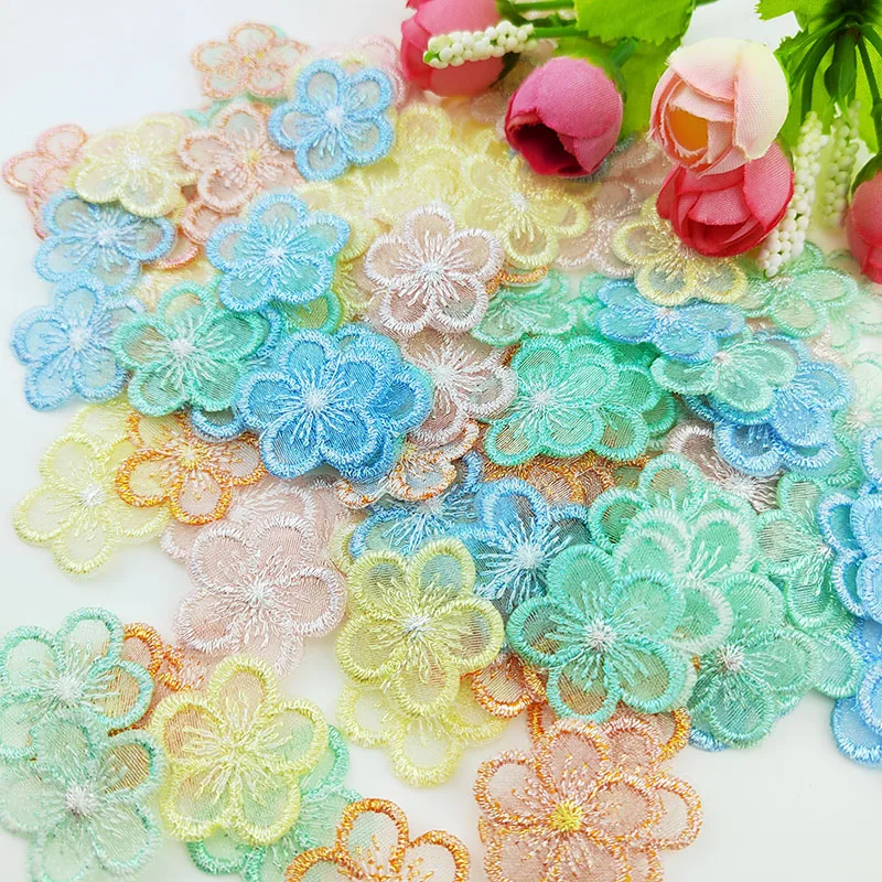 50Pcs/Lot.2.5cm Embroidered Mesh Flower Cloth Patches Appliques For Garment Sewing Supplies DIY Hair Clip Accessories