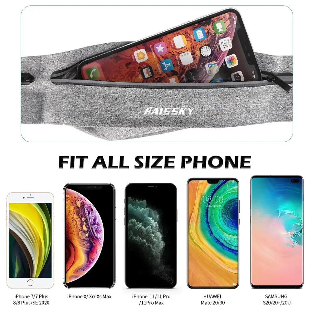 Haissky Running Sports Waist Gym Bag Women Men Belt For iPhone 13 12 11 Pro Max 13 Mini Jogging Phone Holder Zipper Pouch Pack