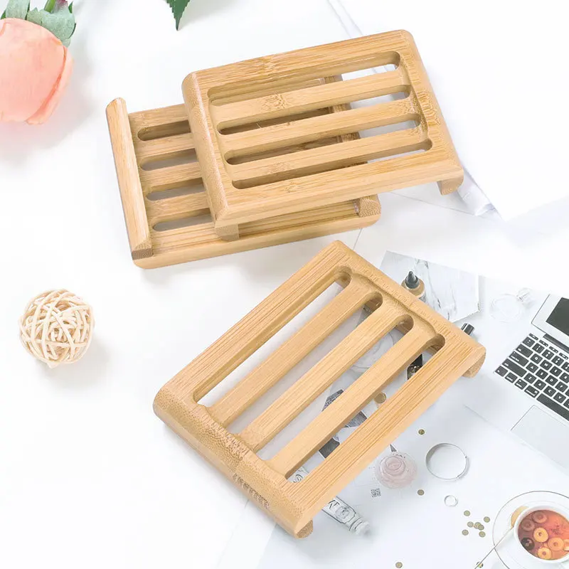 Natural Bamboo Soap Dishes Tray Holder Storage Wood Soap Rack Plate Portable Bathroom Wooden Soap Dish Box Soap Container Case