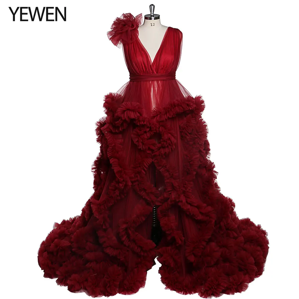 

30cm Train Cloud Ruffles Tulle Photo shoot Dress Photography Dress Wedding Guest Bridal Gowns Plus Size YEWEN