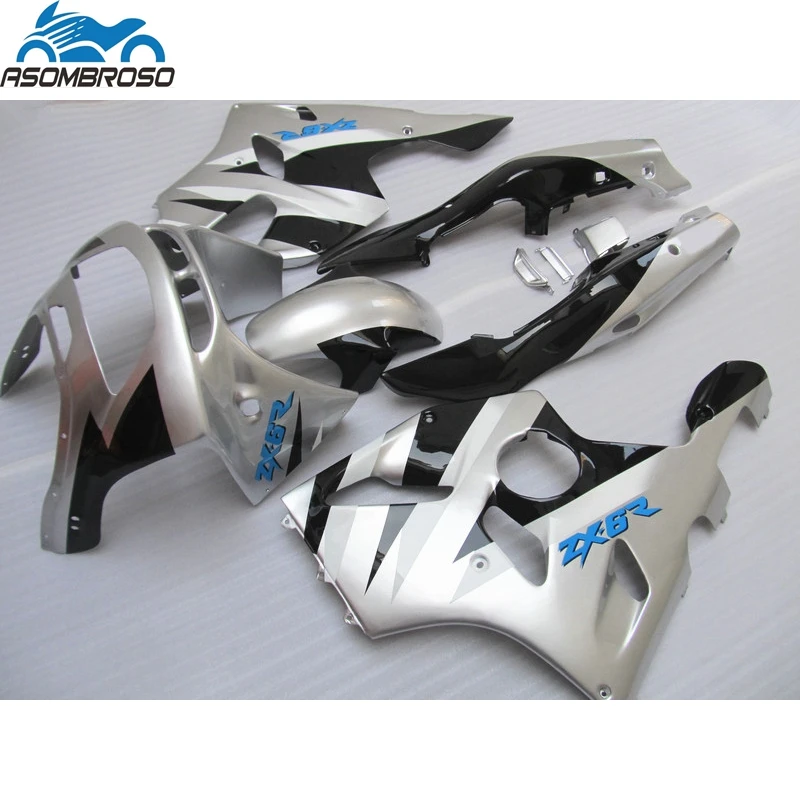 

New Arrival Bodyworks for Kawasaki Ninja ZX6R fairing kit 1994-1997 silver black plastic fairing set zx6r 94 95 96 97 HJ21