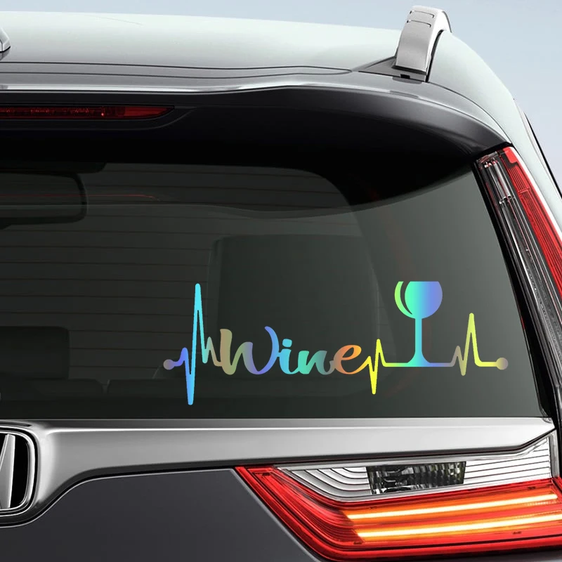 Wine Glass Heartbeat Lifeline Die-Cut Vinyl Decal Car Sticker Waterproof Auto Decors on Car Body Bumper Rear Window #S60274