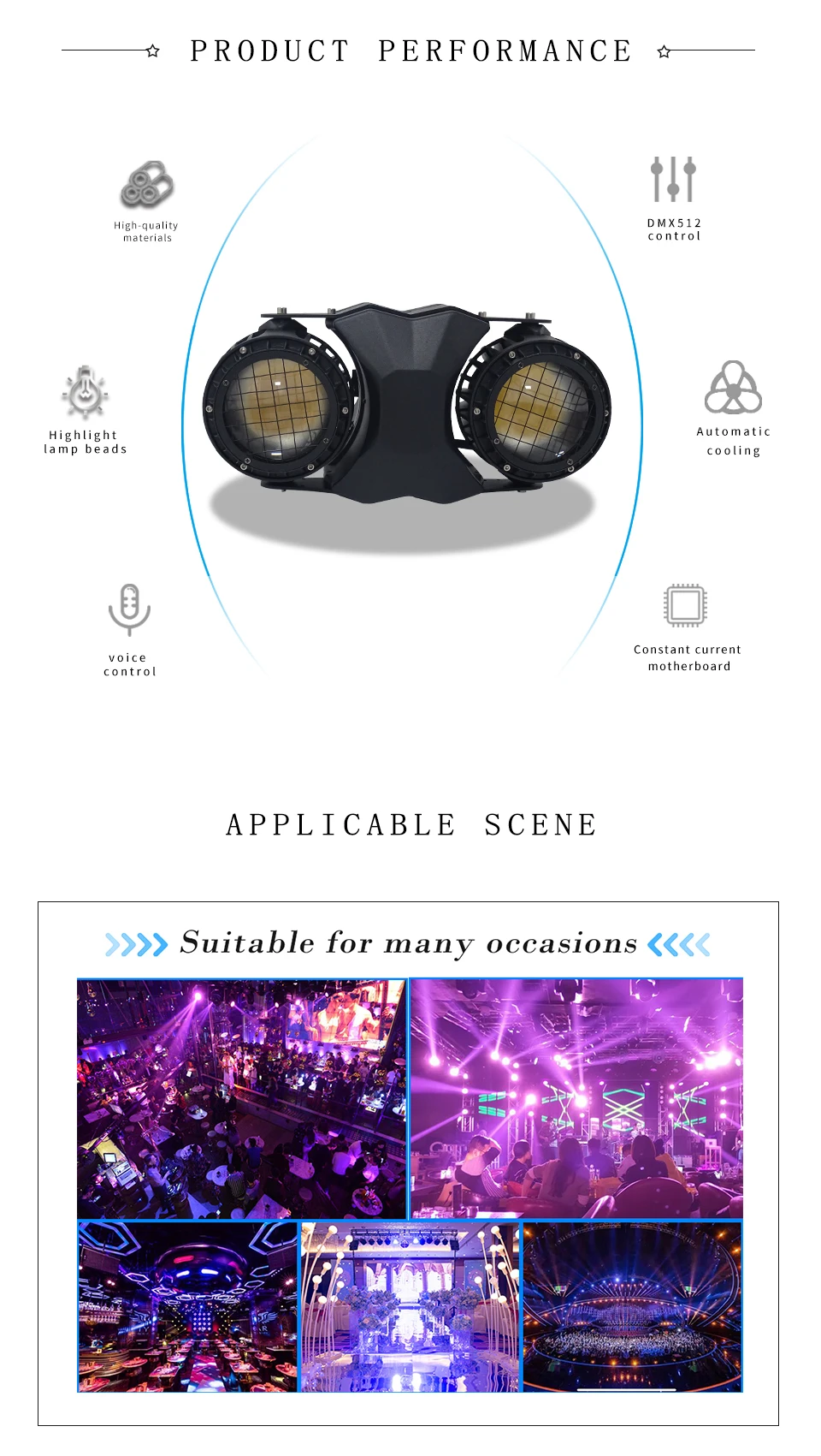 aicpose 2x100W COB Outdoor Wasserdichtes Stroboskoplicht Scheinwerfer Warm/Kaltweiß 2-in-1 DMX-Steuerung für DJ Disco Bühnenbeleuchtung – Detail 2