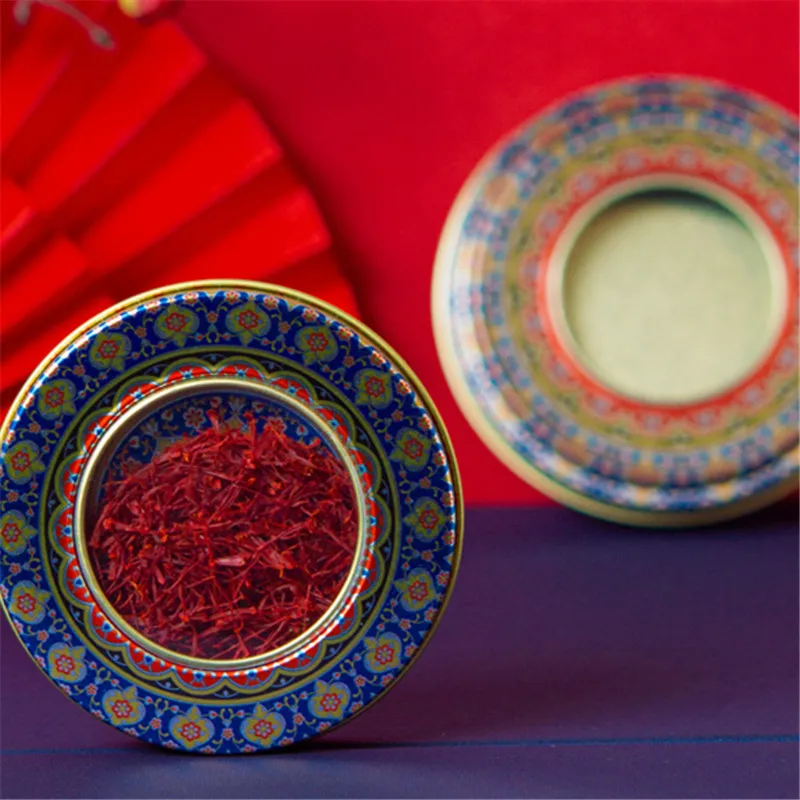 12 Piece Palace Style Round Saffron Packaging Tinplate Box 1/3/5/10g Storage Tin Boxes Multi-purpose Portable Packaging Tin Box