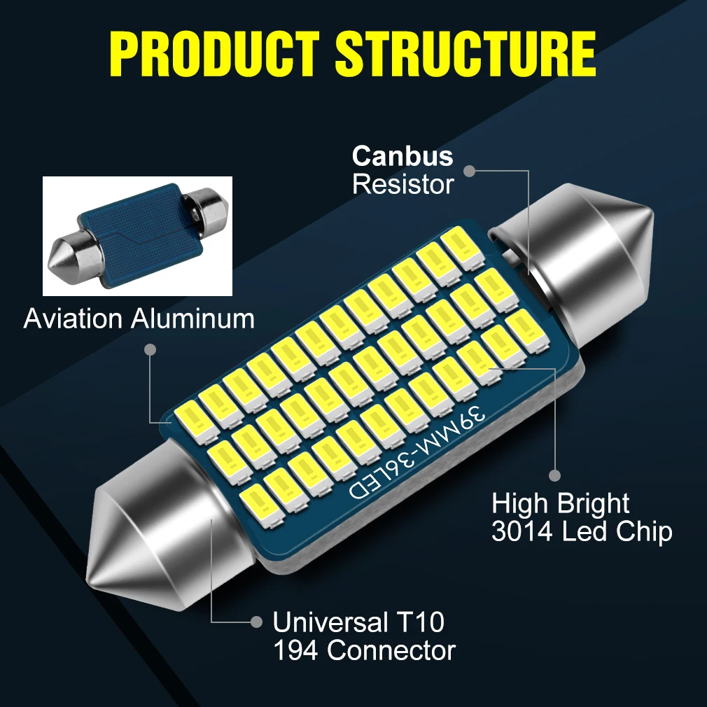 자동 Canbus T10 LED W5W BA9S T4W C5W LED 전구, 차량 인테리어 지도 돔 트렁크 조명 자동차 조명 C10W 램프 31mm 36mm 39mm 41mm