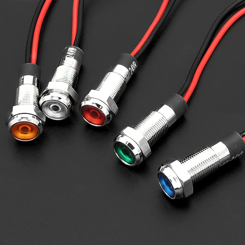 1pcs 6mm Flat head LED Metal Indicator light waterproof Signal lamp 3V 5V 6V 12V 24V 220v with wire red yellow blue green white