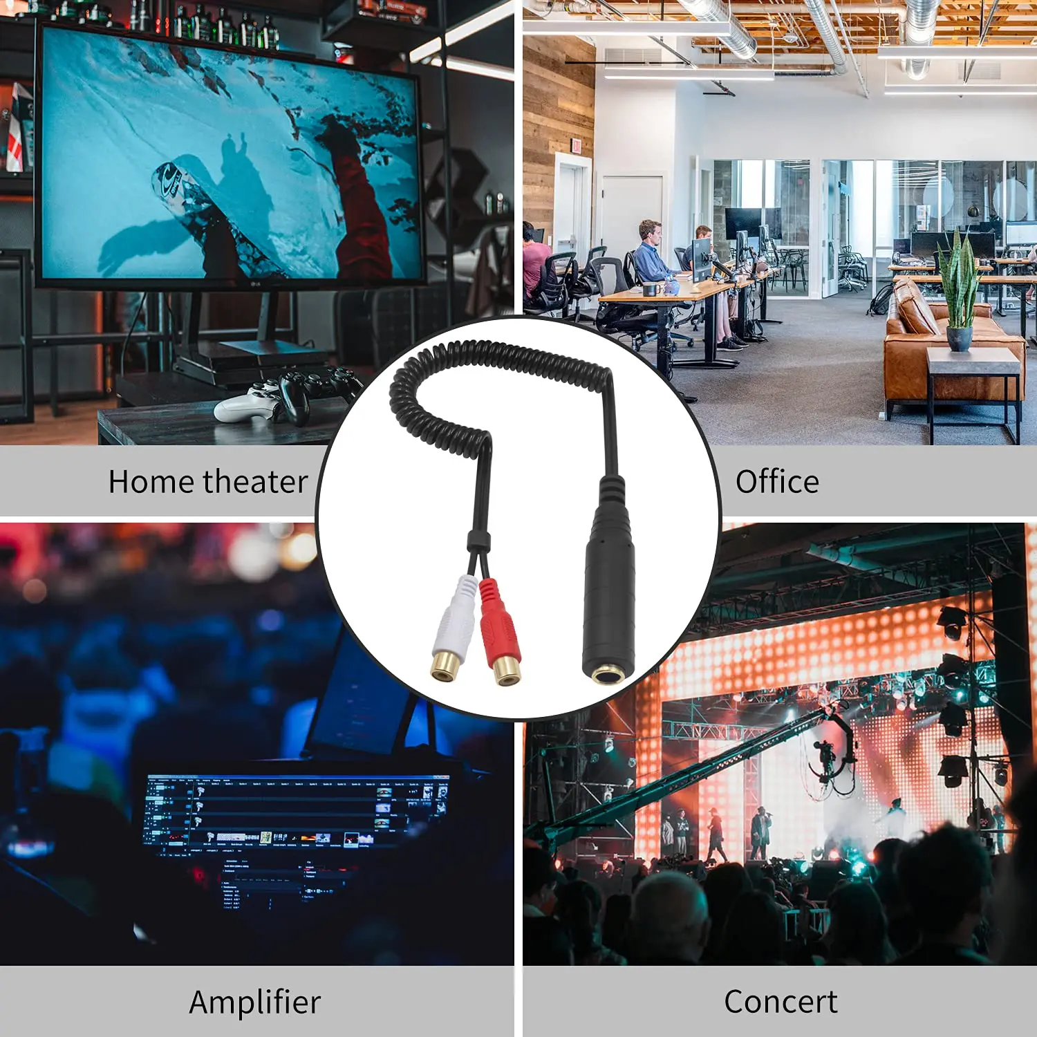 6.35mm 1/4 "trs fêmea estéreo para 2x rca fêmea phono espiral enrolado áudio y divisor cabo adaptador 80cm