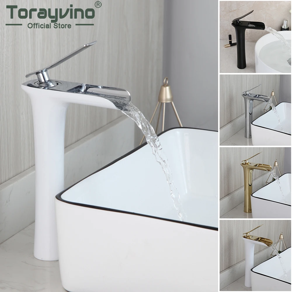 

Torayvino Luxury Deck Mounted Basin Sink Bathroom Faucet Washbasin Waterfall Single Handle Faucets Hot And Cold Mixer Water Tap