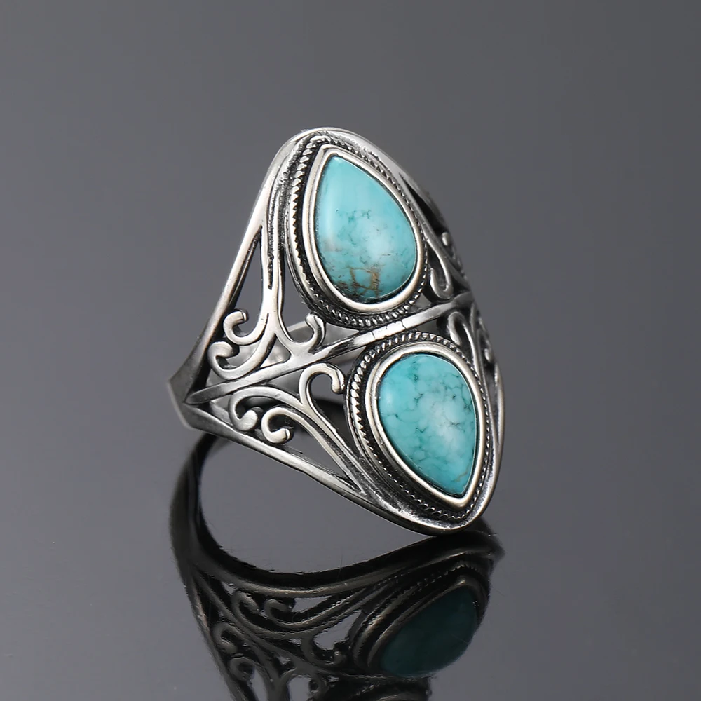 Women's Vintage Natural Turquoise Ring, Retro Design