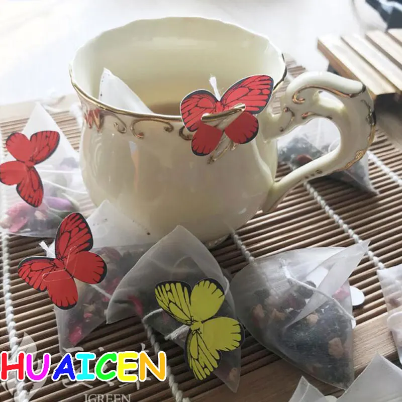 100pcs/lot Nylon Pyramid Tea Filters Tea Bags Bag Single string with label Transparent Empty Teabags