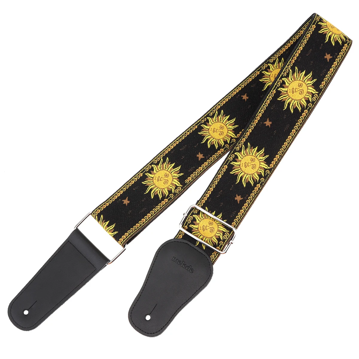 Jacquard Weave Duplo Tecido Guitar Strap, Sun Flower Pattern, couro genuíno termina com para baixo elétrico acústico