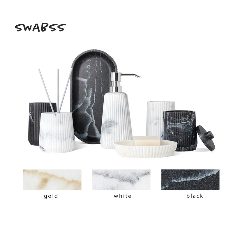 Nordic Style Wash Set Marbling Toiletry Set Ceramic Bathroom Accessories Cotton Swab Jar Broad Incense Device Lotion Bottle Cup