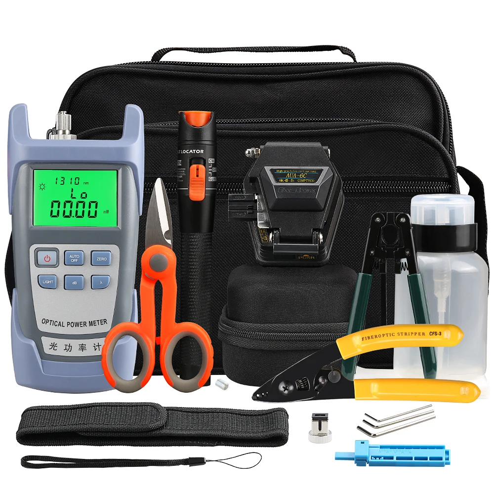 

16pcs/set Fiber Optic FTTH Tool Kit with SKL-6C Fiber Cleaver Optical Power Meter 10MW Visual Fault Locator Wire stripper