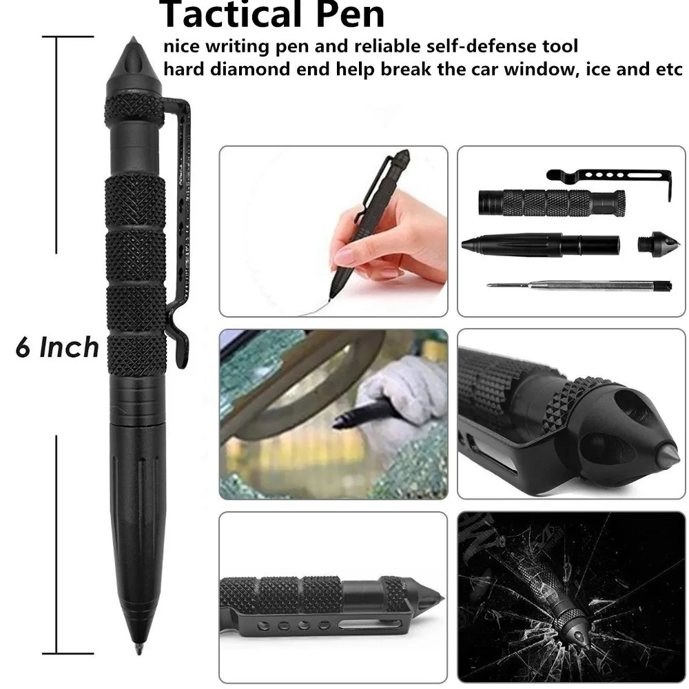 Military Tactical Pen Professional Self Defense Pen Emergency Glass Breaker with a EDC Multi Tool Credit Card Knife for Men Dad