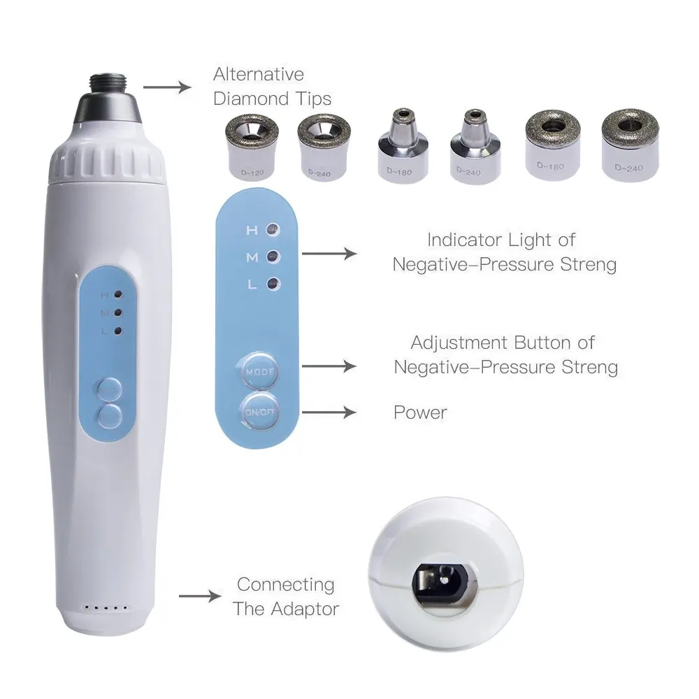 Portable Diamond Dermabrasion Microdermabrasion Skin Rejuvenation Facial Vacuum Skin Care Massager Face Exfoliator Device