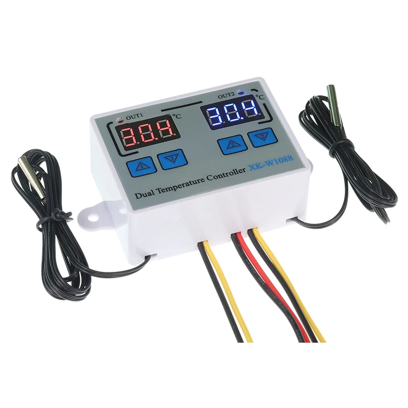 XK-W1088 AC 220V 12V 24V Digital Display Dual Thermometer Temperature Controller Smart Thermostat Incubator Control Dual Probe