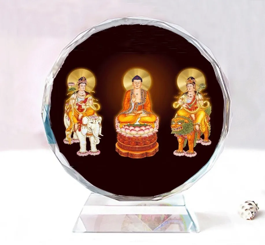 

Three saints of Huayan，Exquisite double-sided crystal Buddha ornaments, Birthday present souvenir